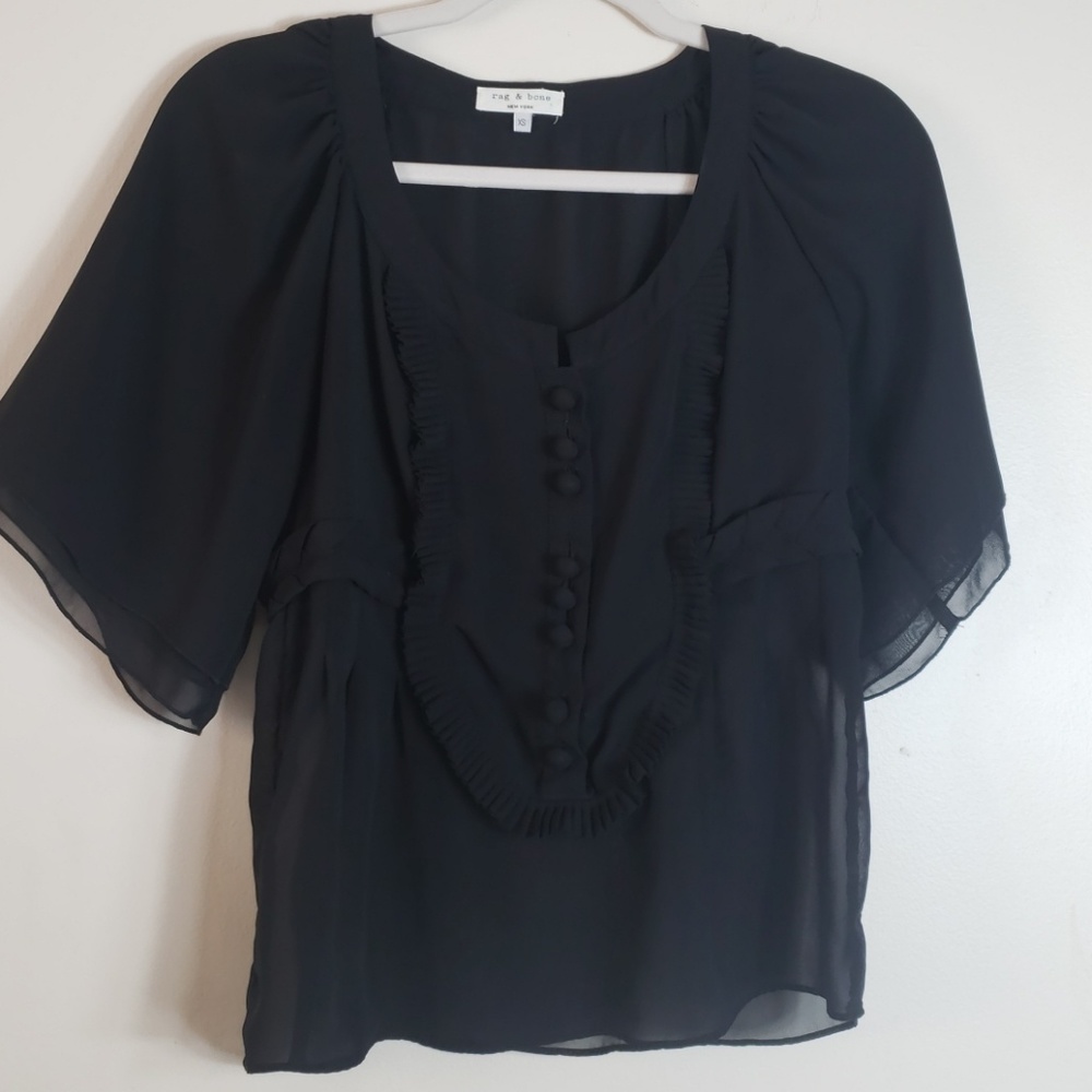 Rag And Bone Sheer Flutter Sleeve Button Up Top - image 1